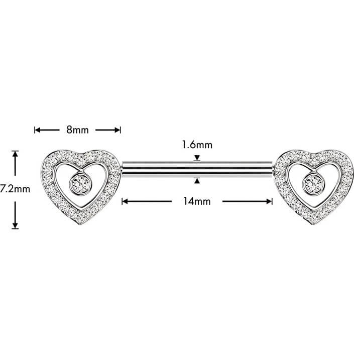 Nippelpiercing Pave Zirkonia Herz mit Zirkonia Mitte Push-In - Image 2
