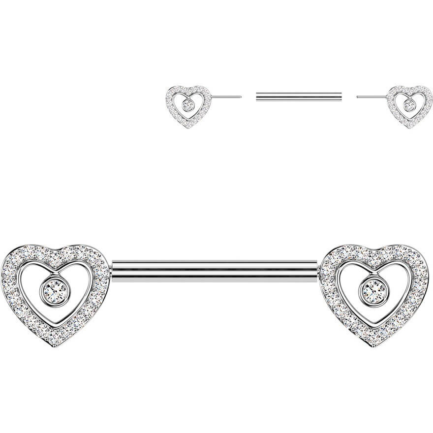 Nippelpiercing Pave Zirkonia Herz mit Zirkonia Mitte Push-In - Image 4