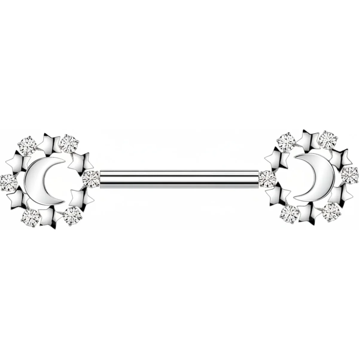 Nippelpiercing Mondsichel mit Sternen und Zirkonia Push-In