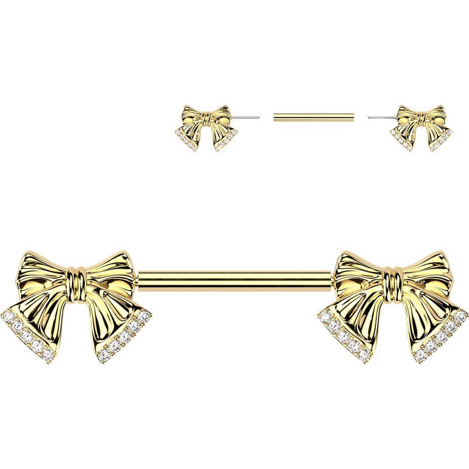 Nippelpiercing Schleife mit Pave Zirkonia Spitze Push-In - Image 3