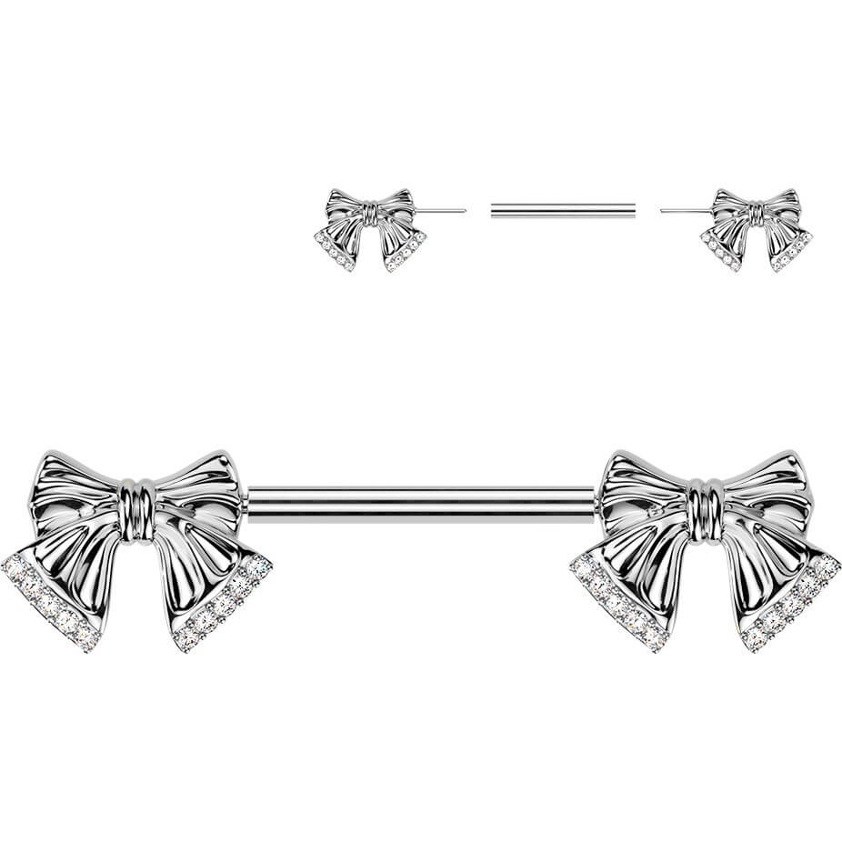 Nippelpiercing Schleife mit Pave Zirkonia Spitze Push-In - Image 4