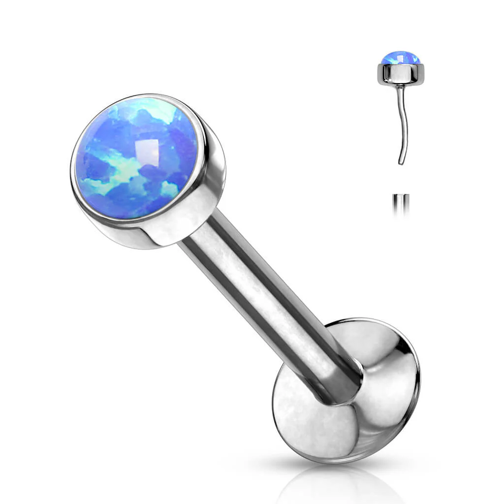 Labret Opal Rund Kesselfassung Silber Push-In - Image 2