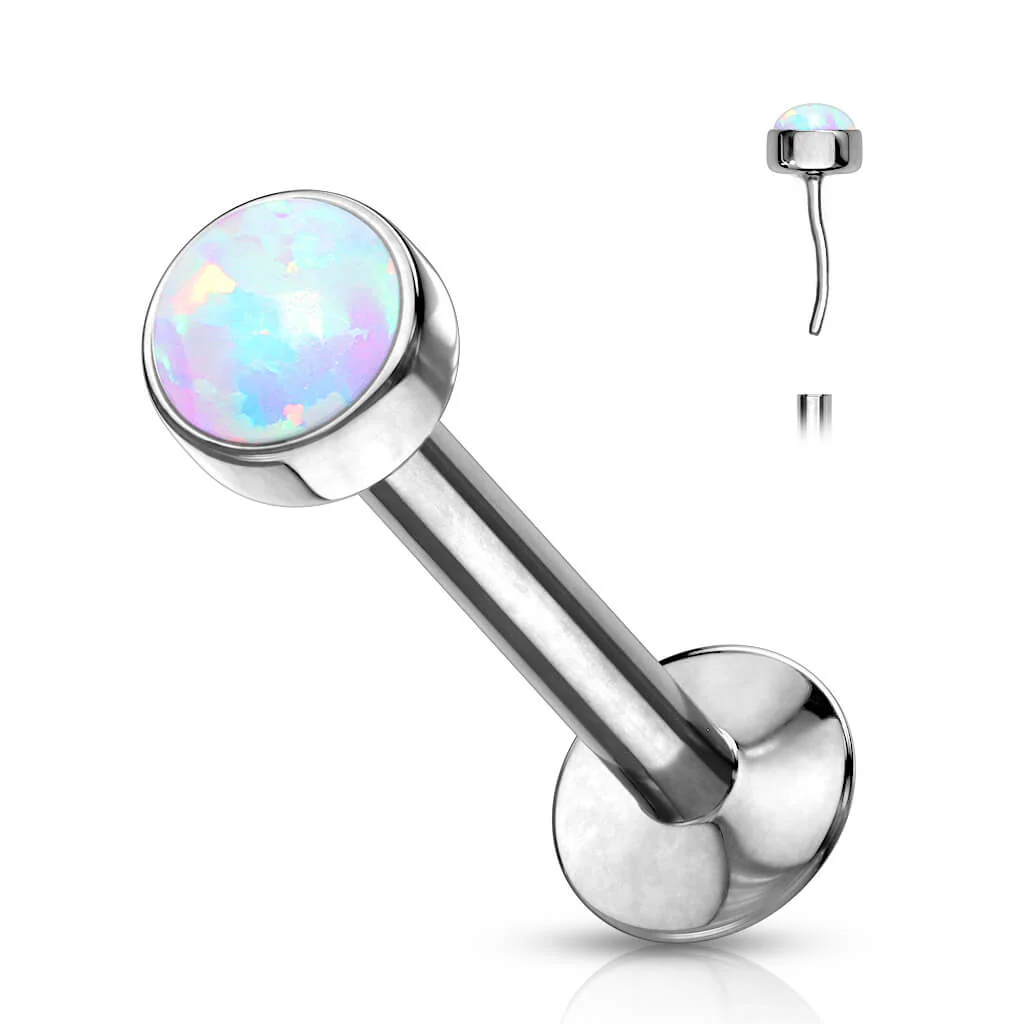 Labret Opal Rund Kesselfassung Silber Push-In - Image 4