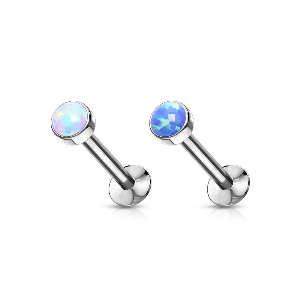 Labret Opal Rund Kesselfassung Silber Push-In - Image 5