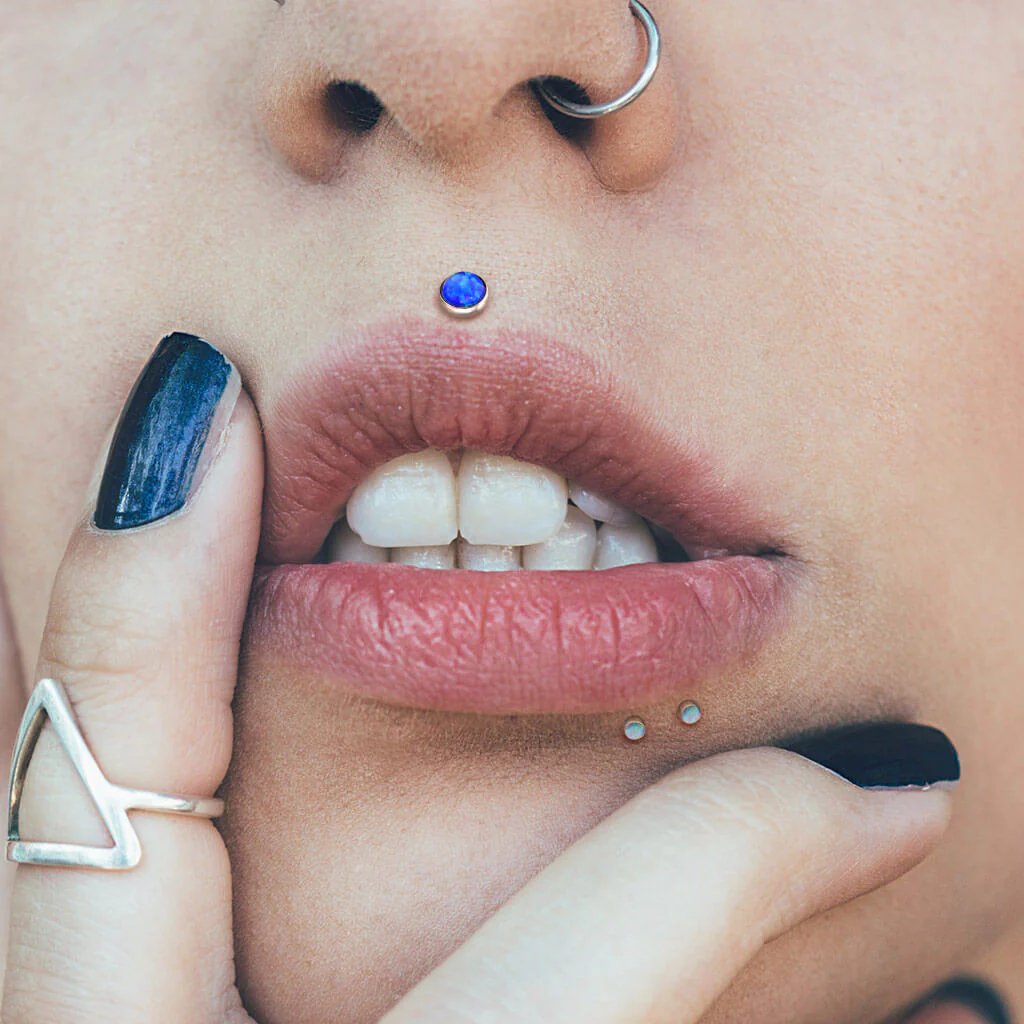 Labret Opal Rund Kesselfassung Silber Push-In - Image 6