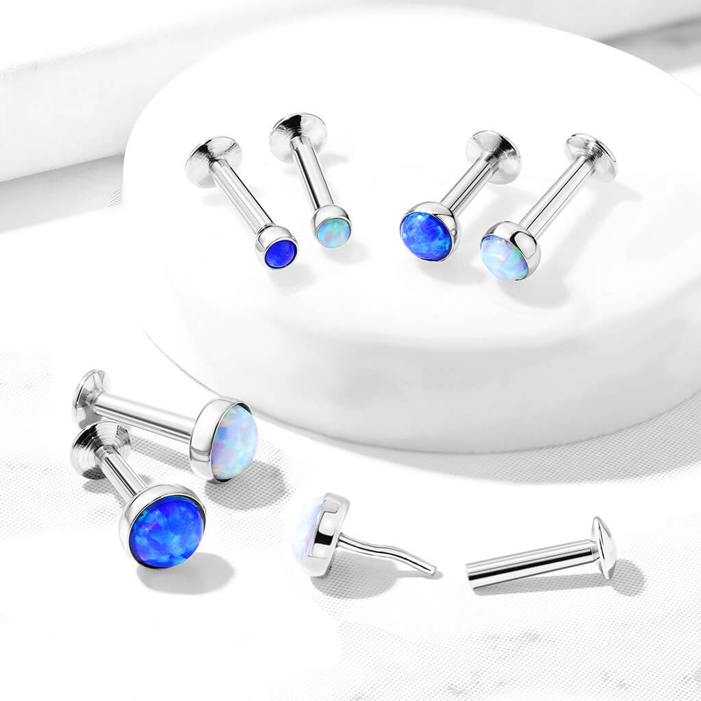 Labret Opal Rund Kesselfassung Silber Push-In - Image 7