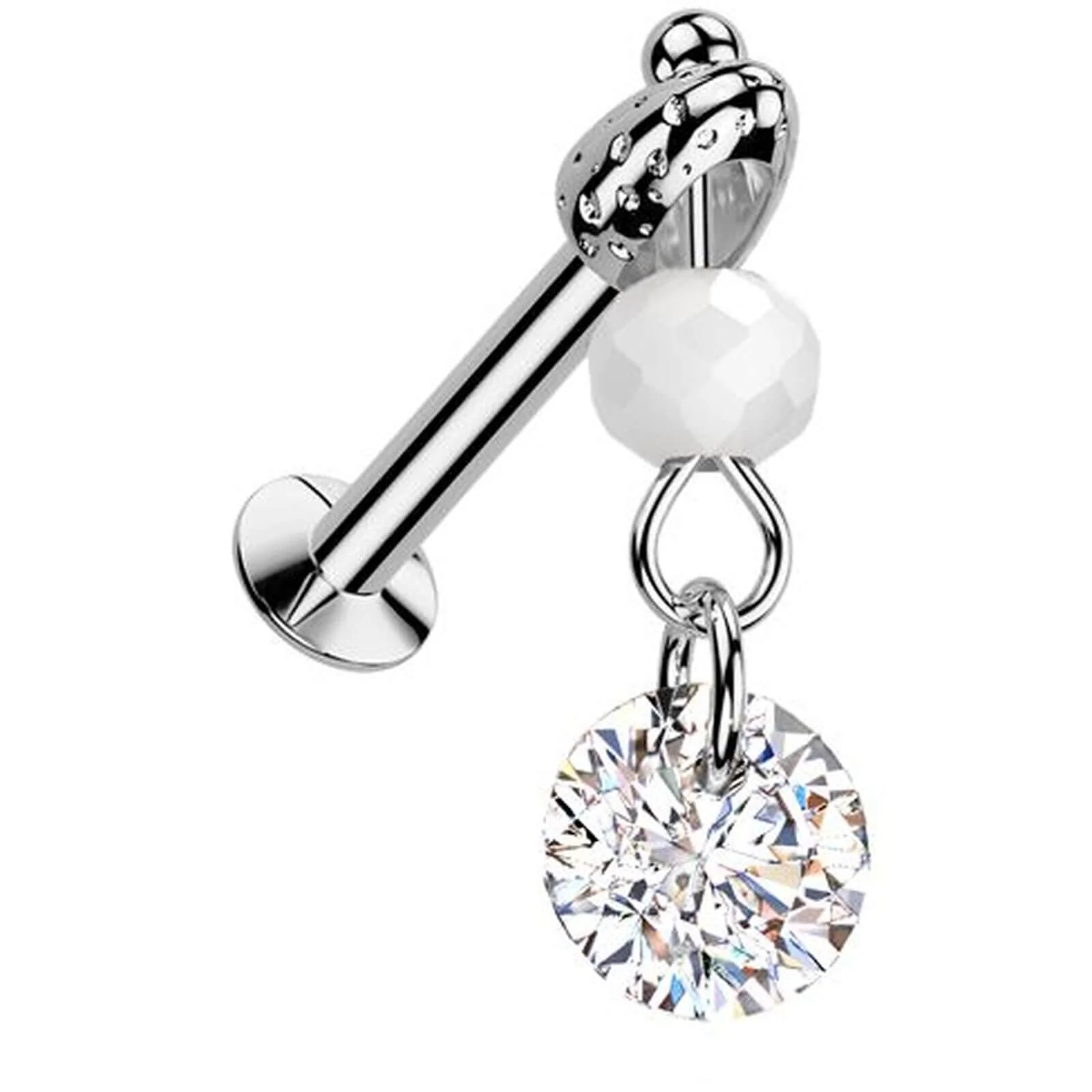 Glas Labret Zirkonia Glaskugel Anhänger Push-In