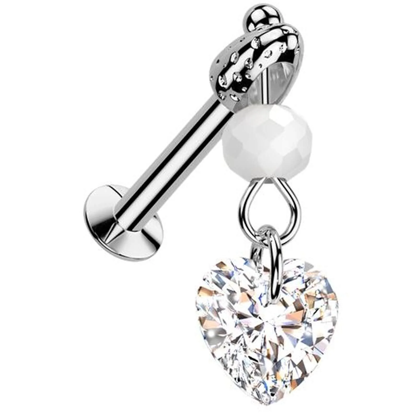 Glas Labret Zirkonia Herz Glaskugel Anhänger Push-In