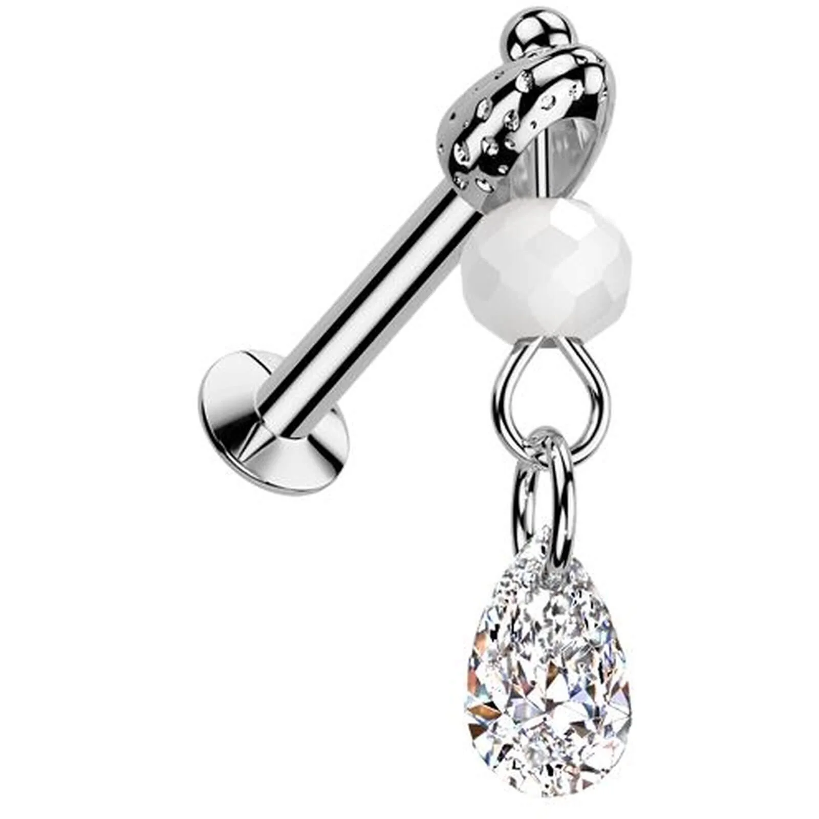 Glas Labret Träne Zirkonia Glaskugel Anhänger Push-In