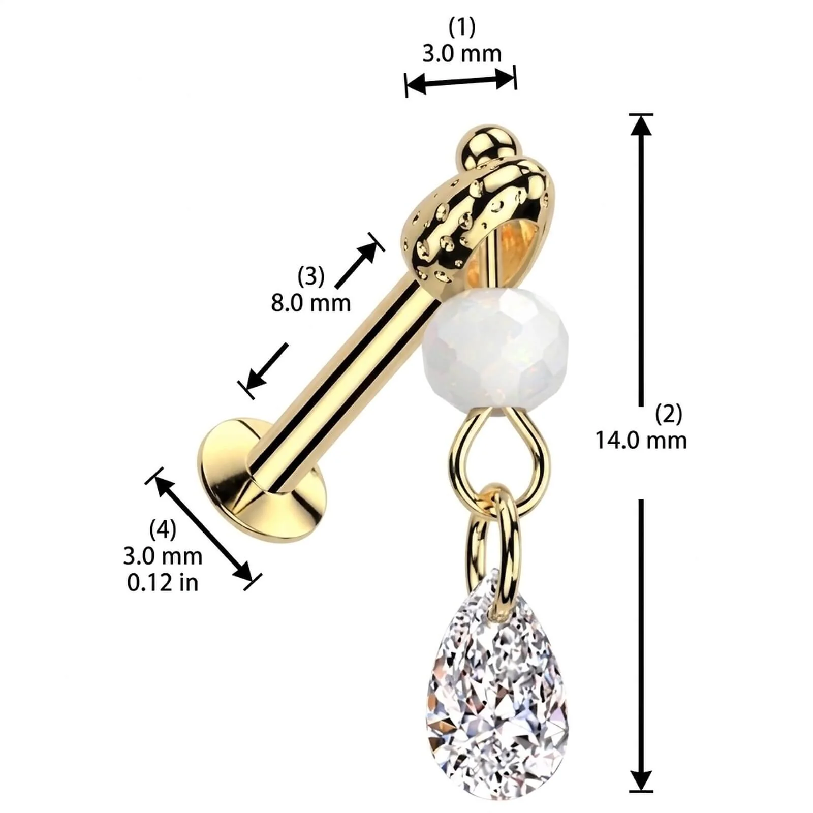 Glas Labret Träne Zirkonia Glaskugel Anhänger Push-In - Image 4