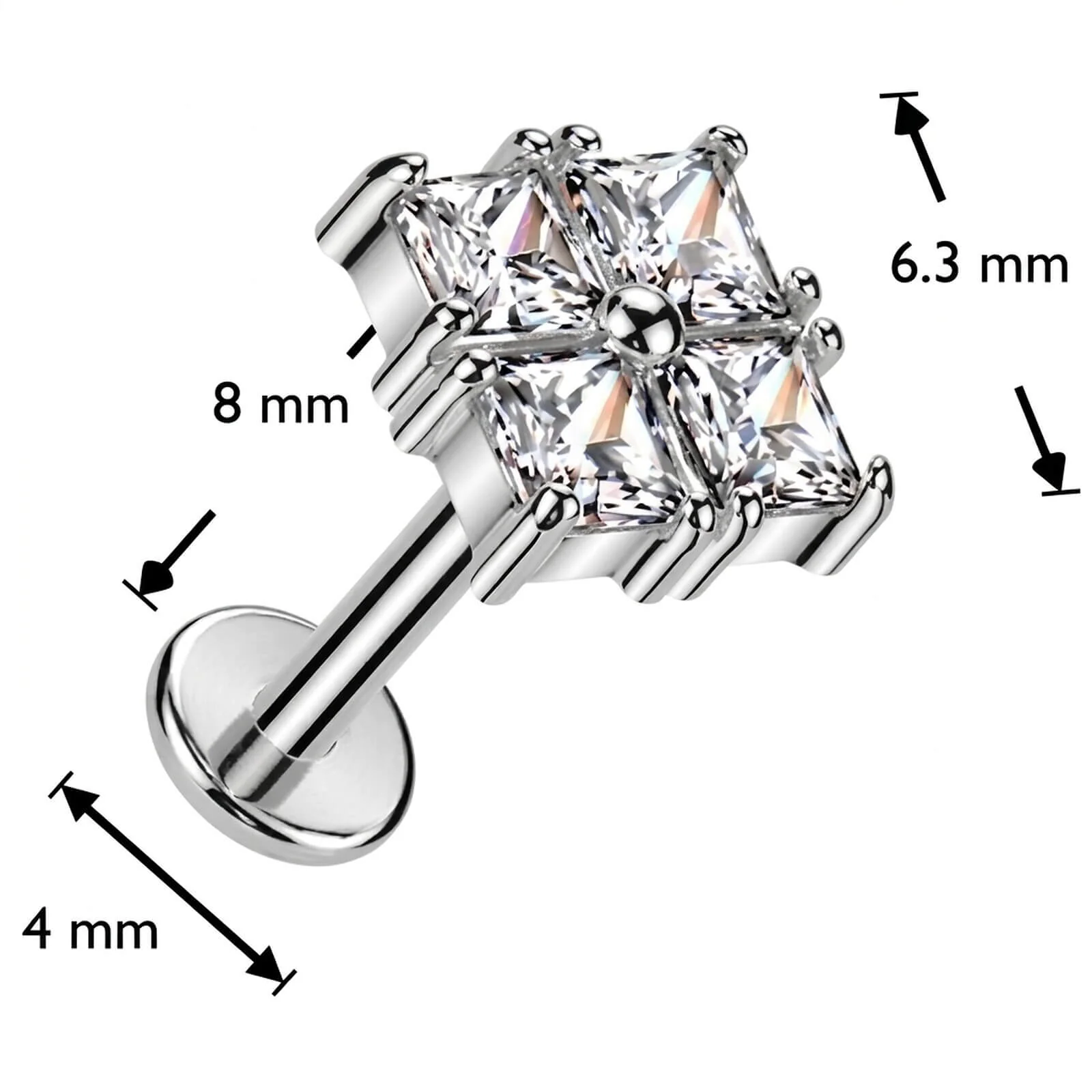 Labret Viereck 4 Zirkonia Push-In - Image 4
