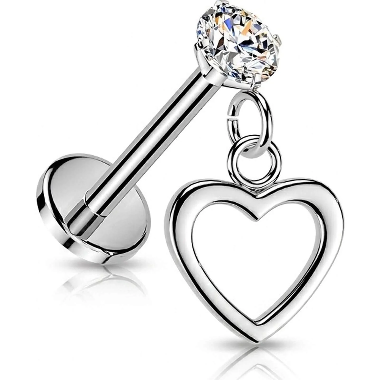 Labret Krappenfassung Zirkonia und hängendes Herz Push-In