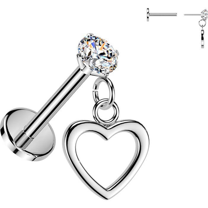Labret Krappenfassung Zirkonia und hängendes Herz Push-In - Image 2