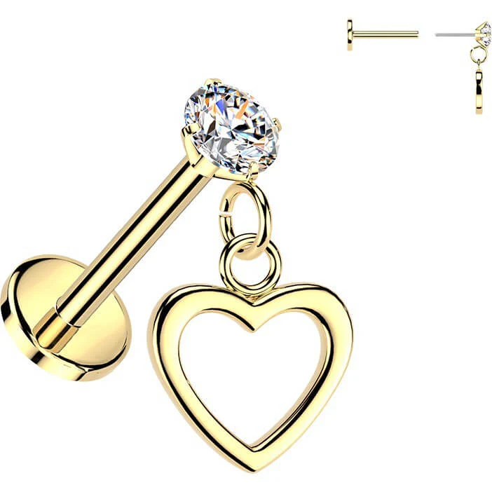Labret Krappenfassung Zirkonia und hängendes Herz Push-In - Image 3