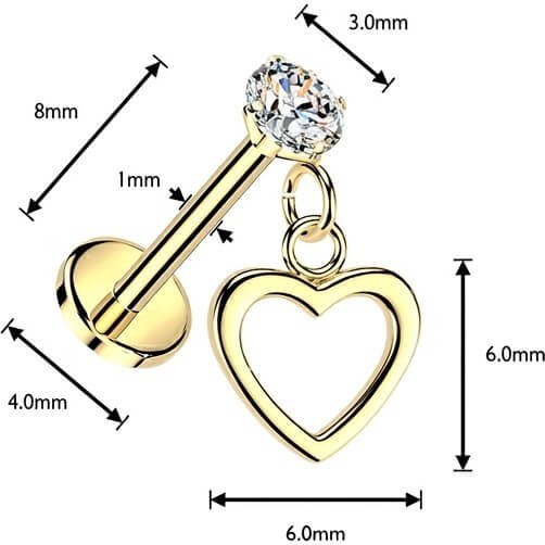 Labret Krappenfassung Zirkonia und hängendes Herz Push-In - Image 4