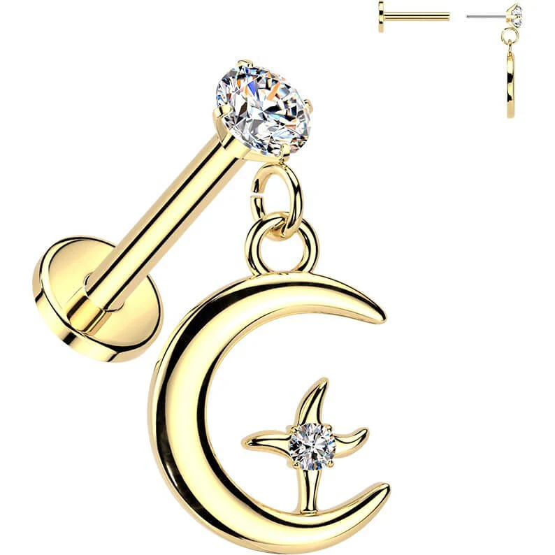 Labret Krappenfassung Zirkonia mit Mond und Stern Anhänger Push-In - Image 3