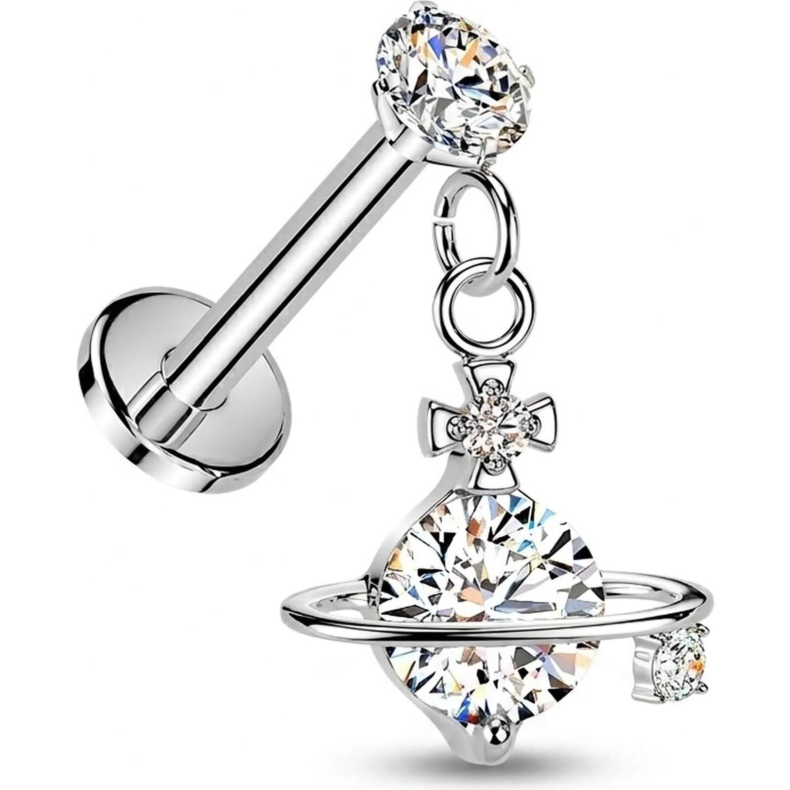 Labret Krappenfassung Zirkonia Saturn Anhänger Push-In