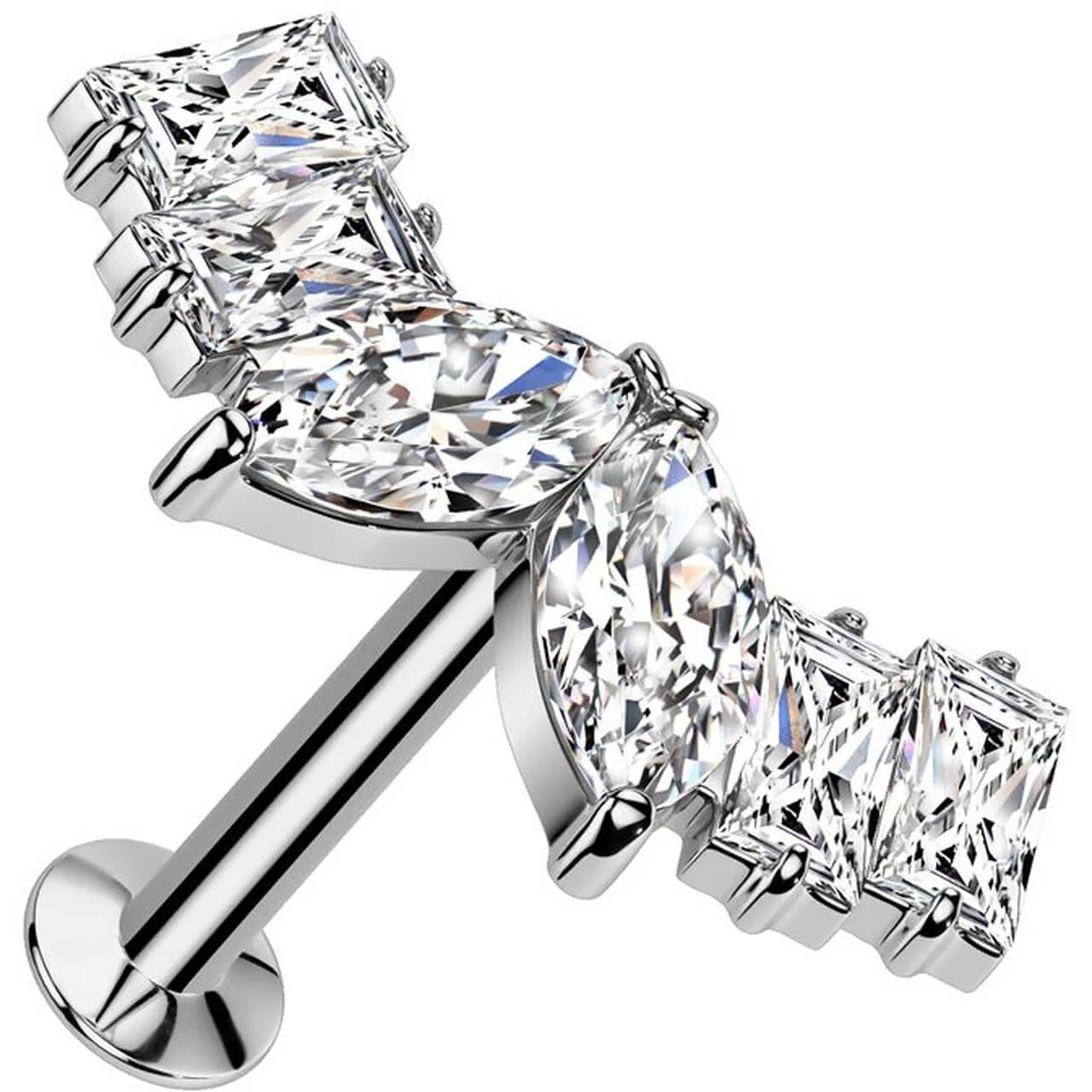 Labret Zirkonia Marquise Schliff Baguette Schliff Push-In