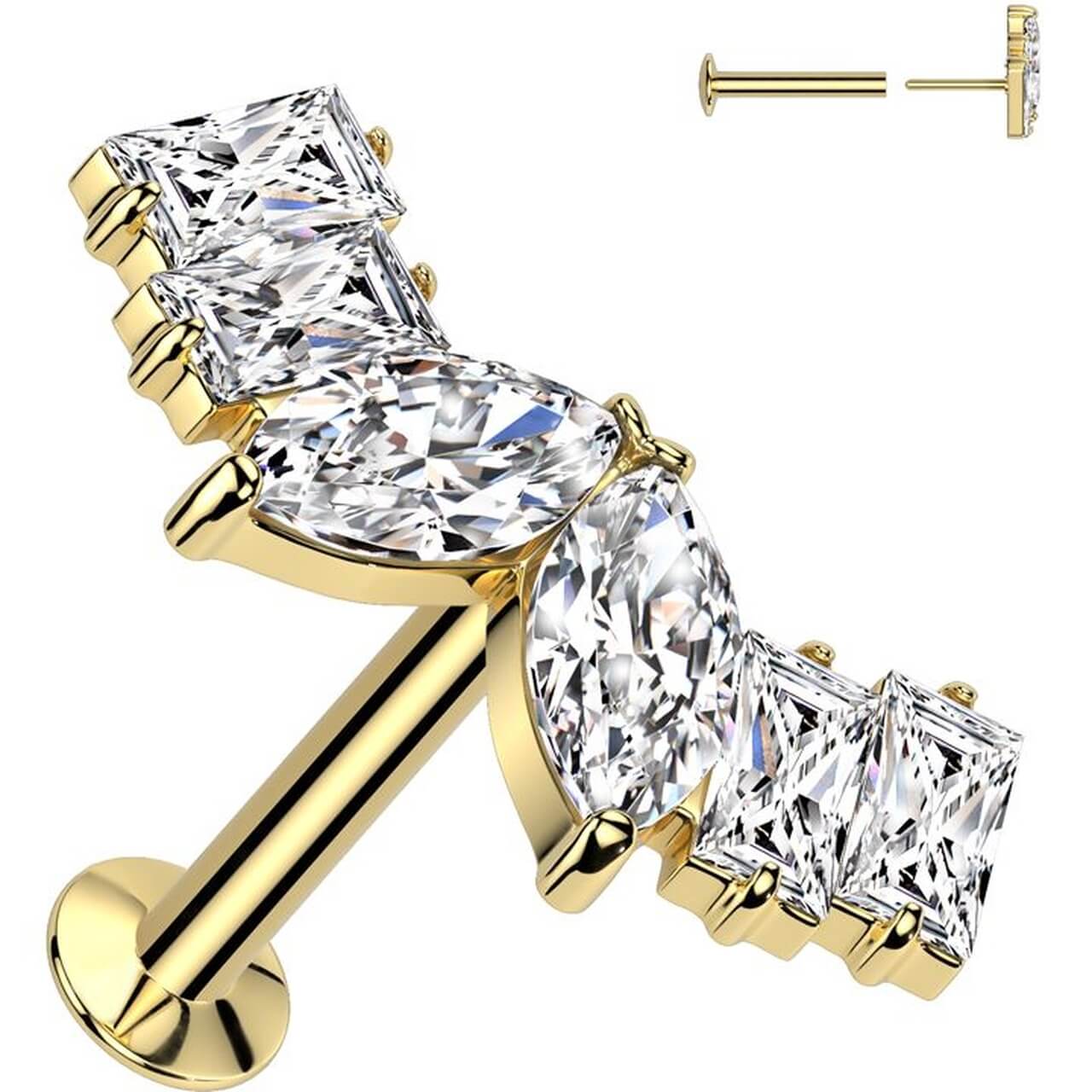 Labret Zirkonia Marquise Schliff Baguette Schliff Push-In - Image 2