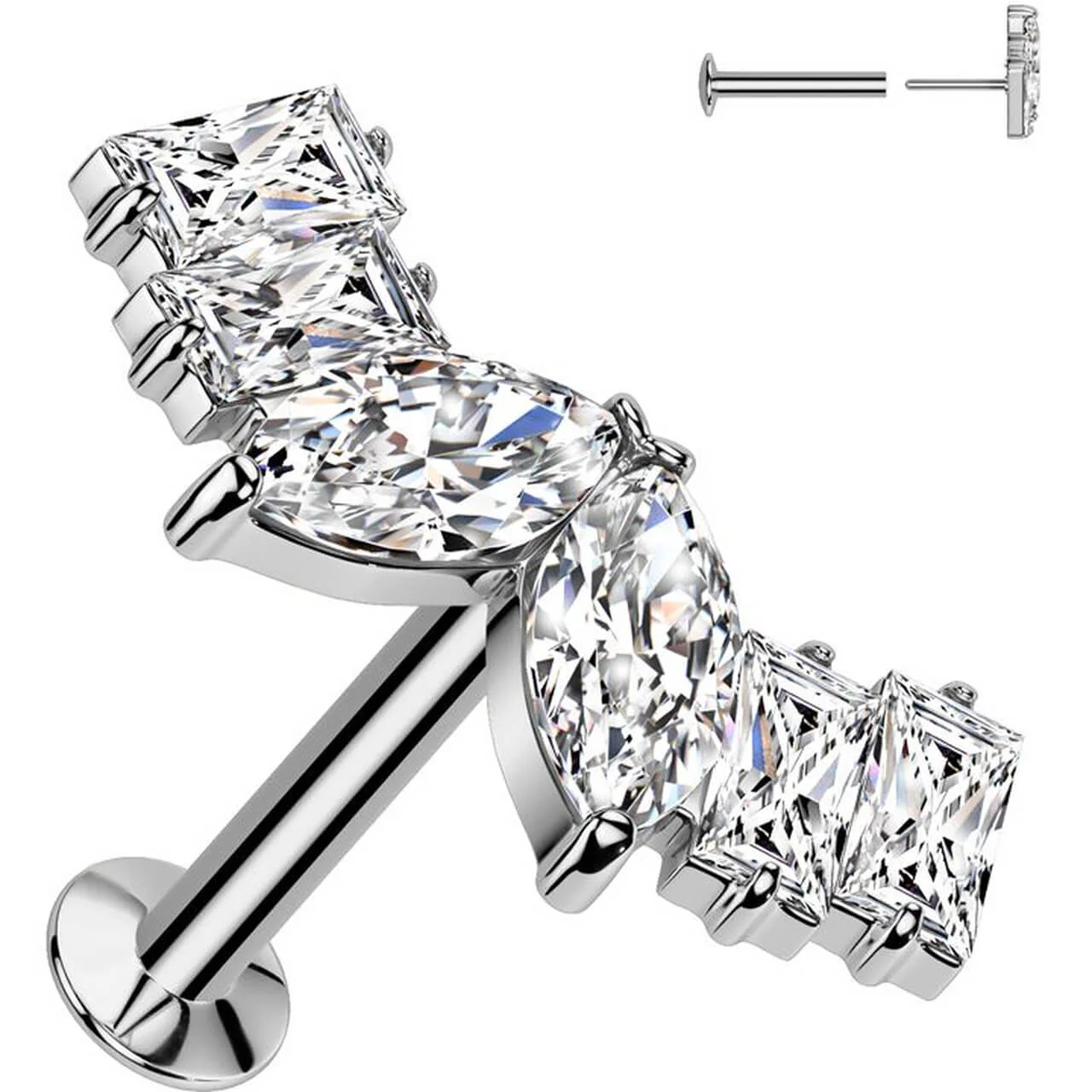 Labret Zirkonia Marquise Schliff Baguette Schliff Push-In - Image 3