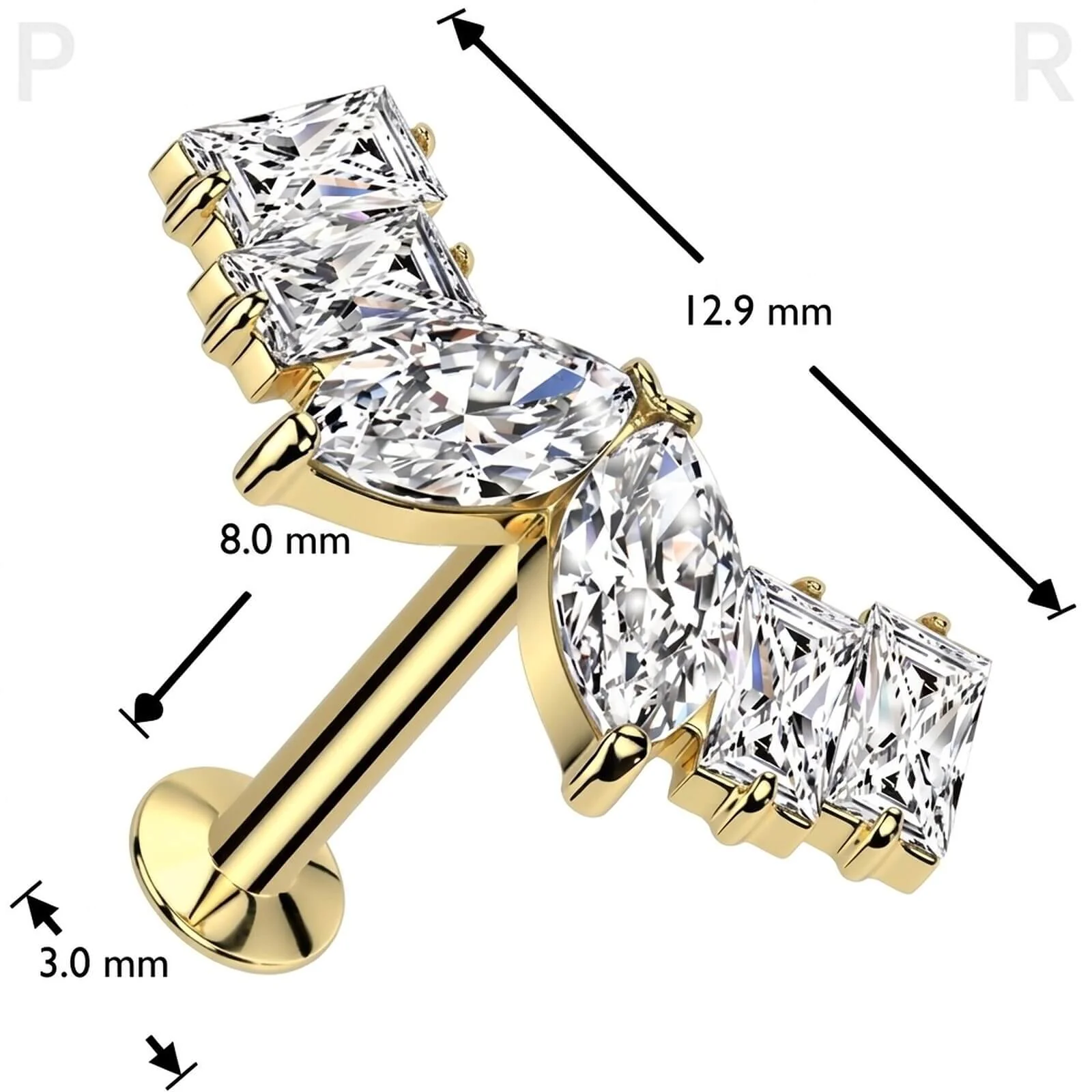 Labret Zirkonia Marquise Schliff Baguette Schliff Push-In - Image 4