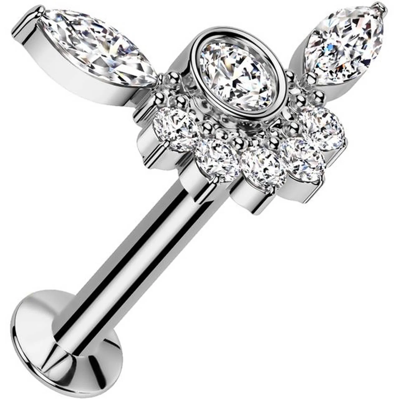 Labret Hummel Zargenfassung cluster Zirkonia Push-In
