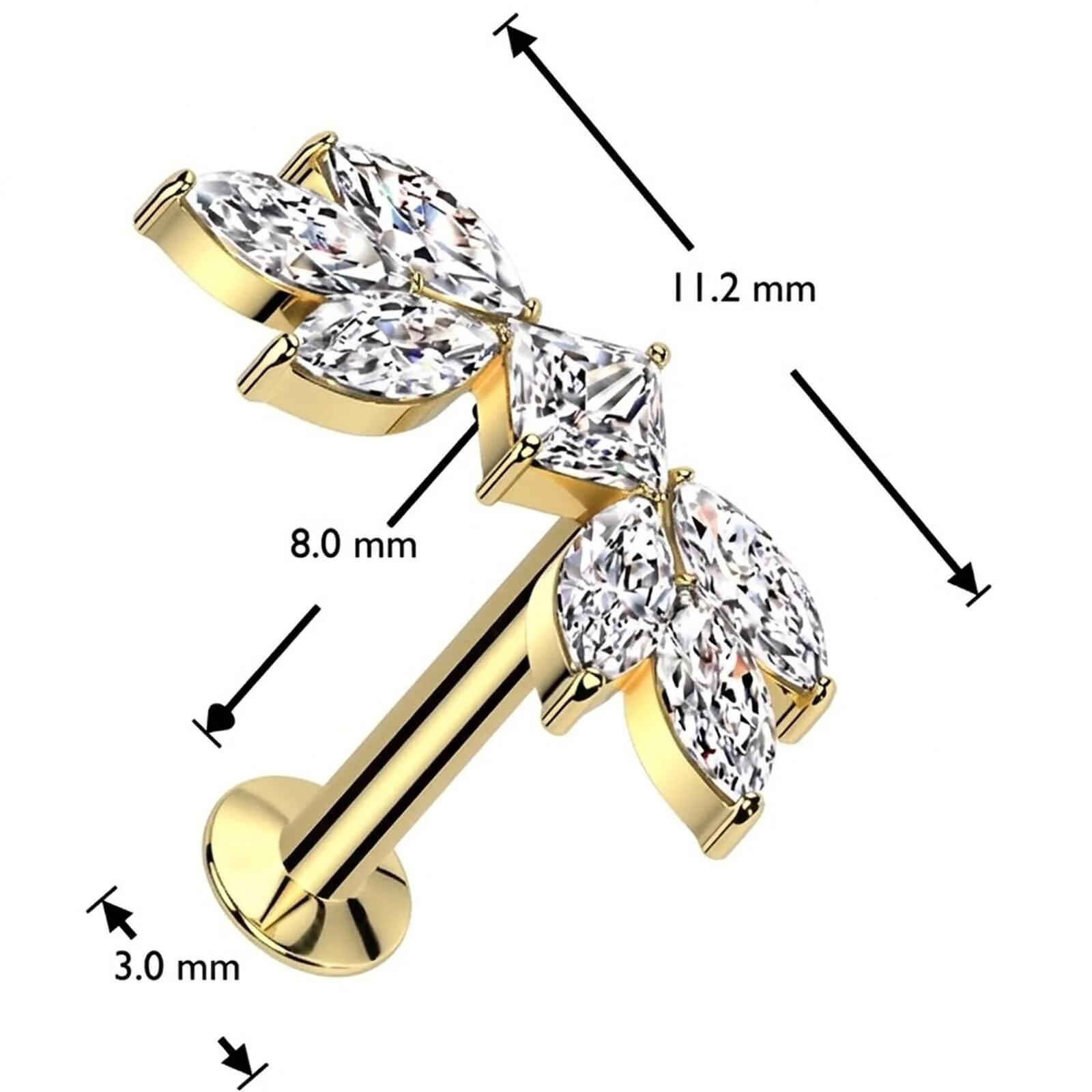 Labret fallende Blätter Zirkonia Marquise Schliff Push-In - Image 4