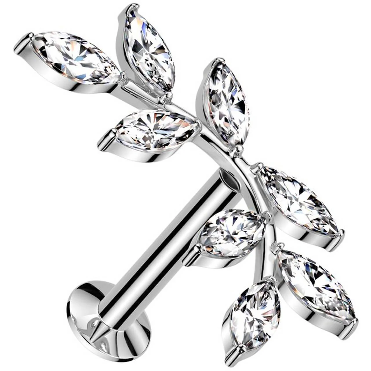 Labret doppelter Olivenzweig Zirkonia Marquise Schliff Push-In