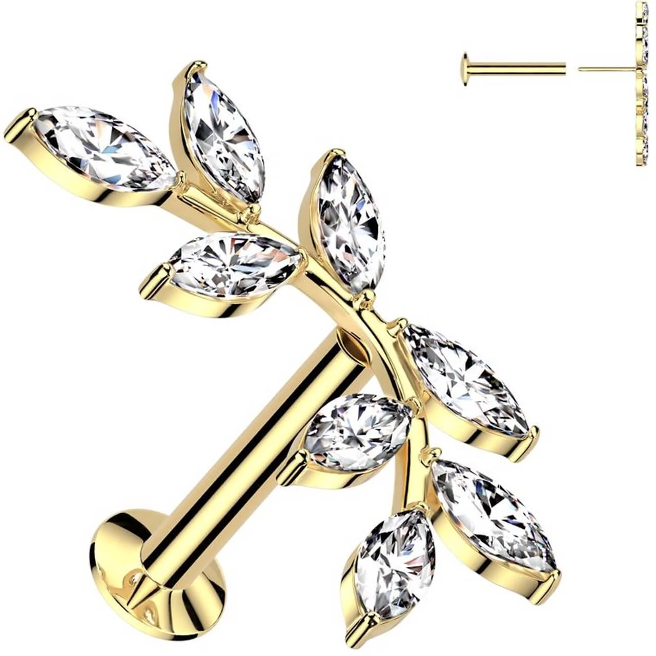 Labret doppelter Olivenzweig Zirkonia Marquise Schliff Push-In - Image 2