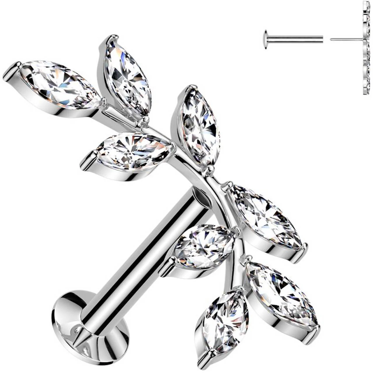 Labret doppelter Olivenzweig Zirkonia Marquise Schliff Push-In - Image 3