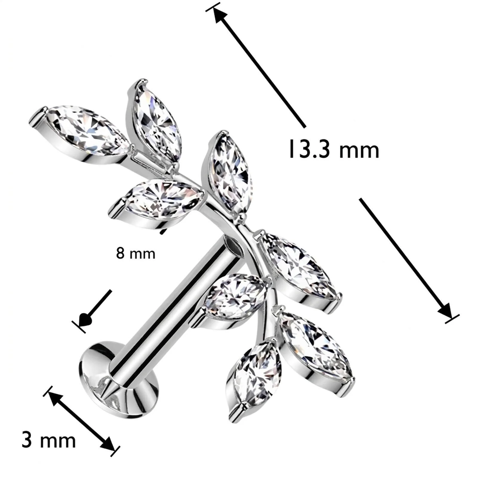 Labret doppelter Olivenzweig Zirkonia Marquise Schliff Push-In - Image 4