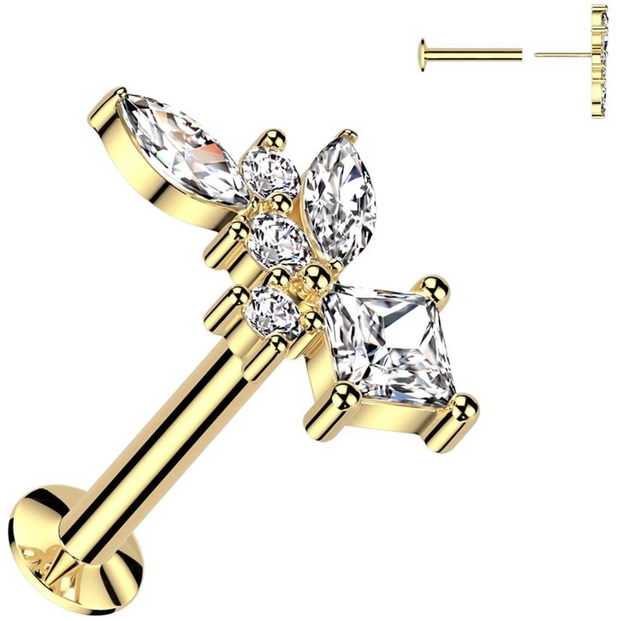 Labret Marquise Schliff Diamantenform Zirkonia rund Push-In - Image 2