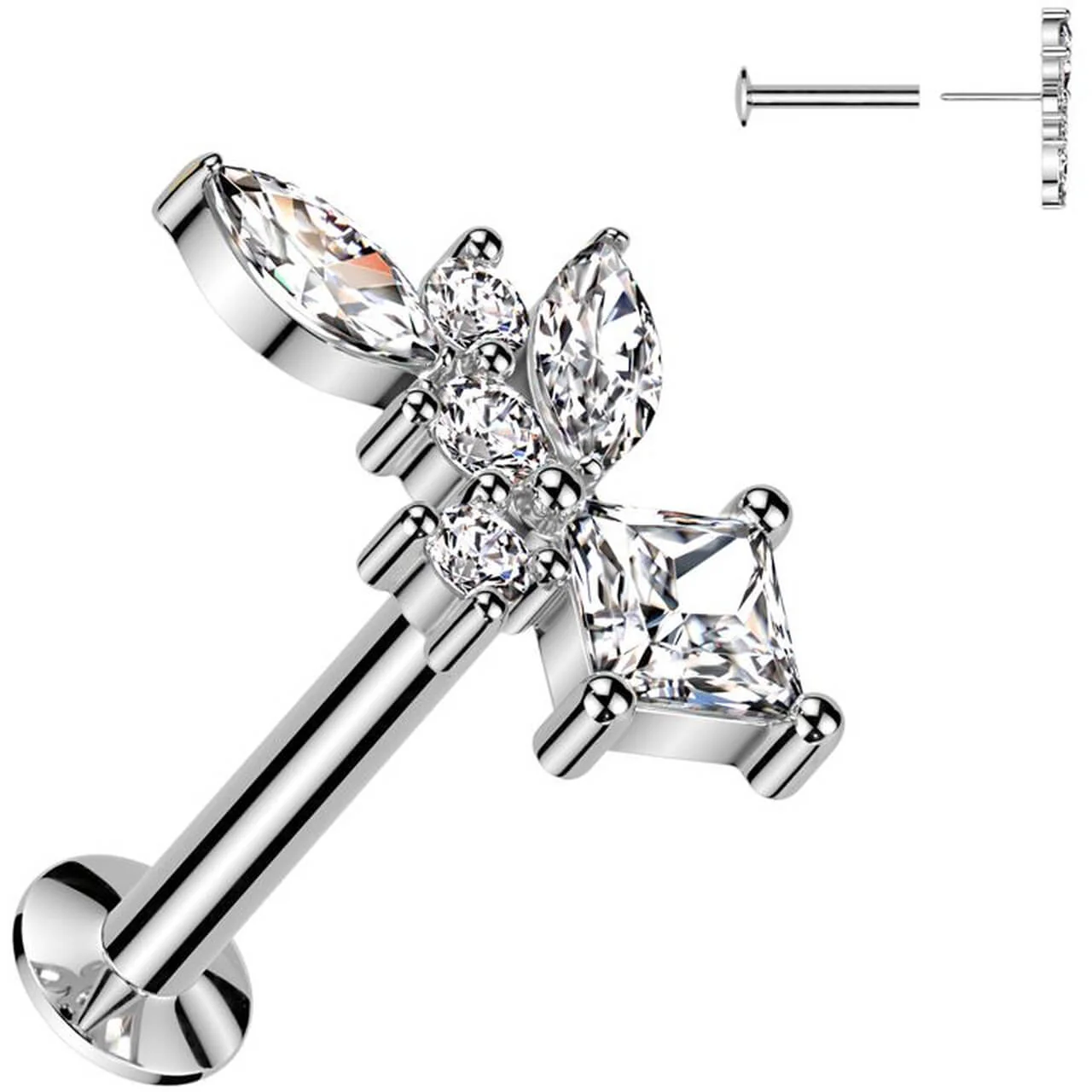Labret Marquise Schliff Diamantenform Zirkonia rund Push-In - Image 3
