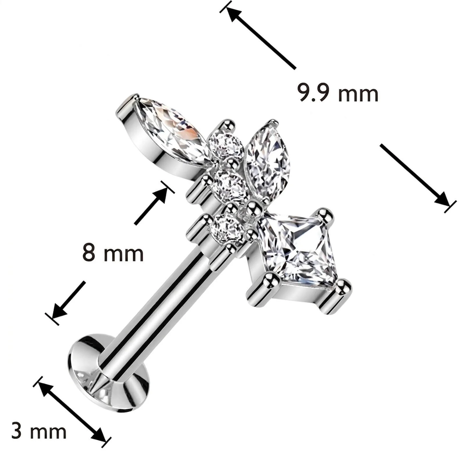Labret Marquise Schliff Diamantenform Zirkonia rund Push-In - Image 4
