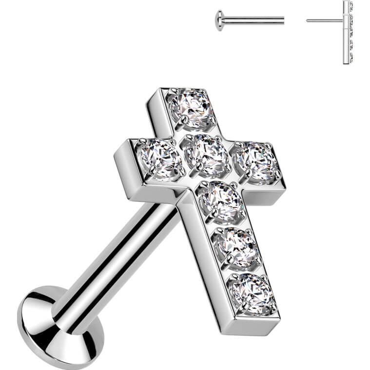 Labret Kreuz mit Zirkonias Push-In - Image 4
