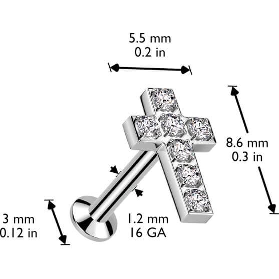 Labret Kreuz mit Zirkonias Push-In - Image 5