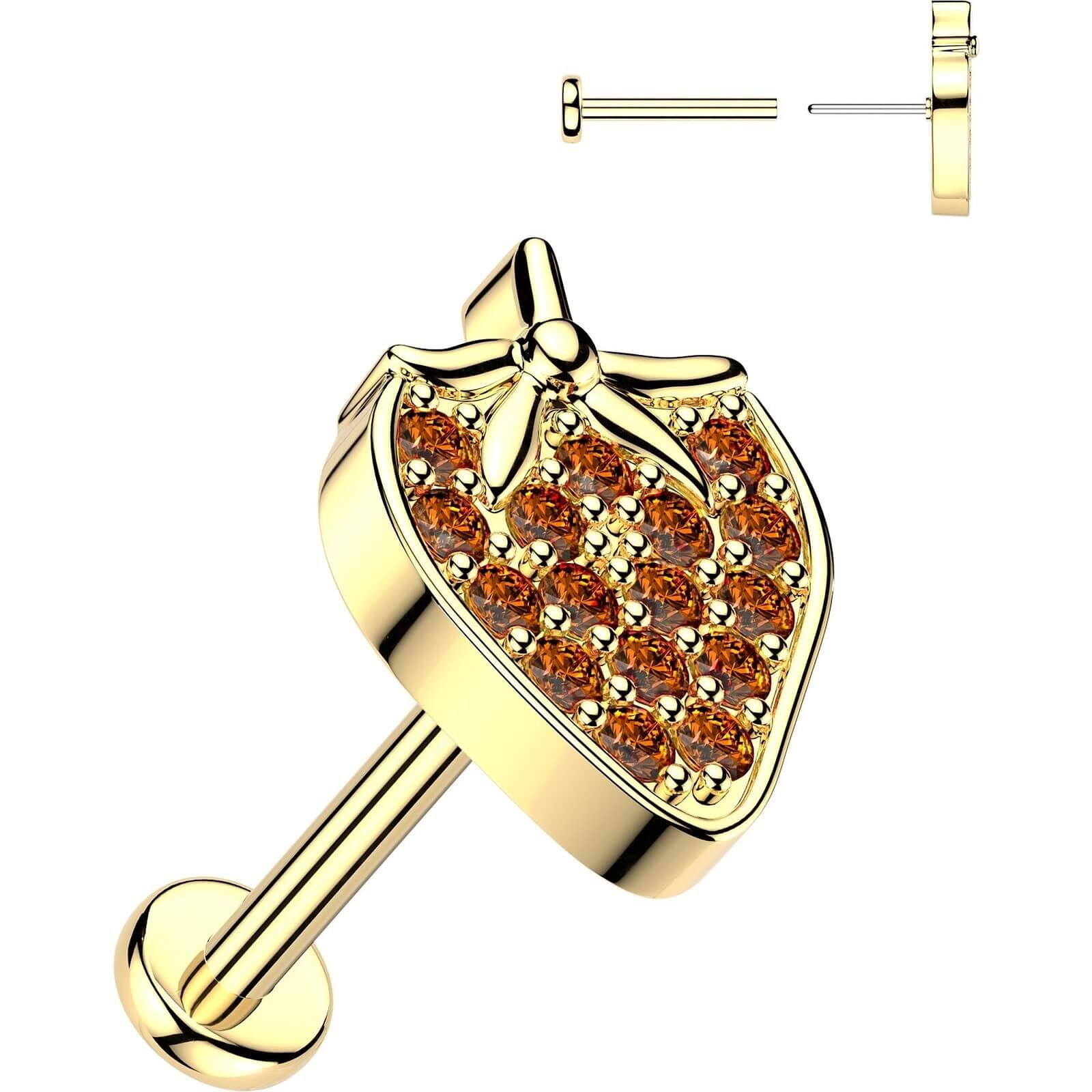 Labret Pave Zirkonia Erdbeere Push-In - Image 2