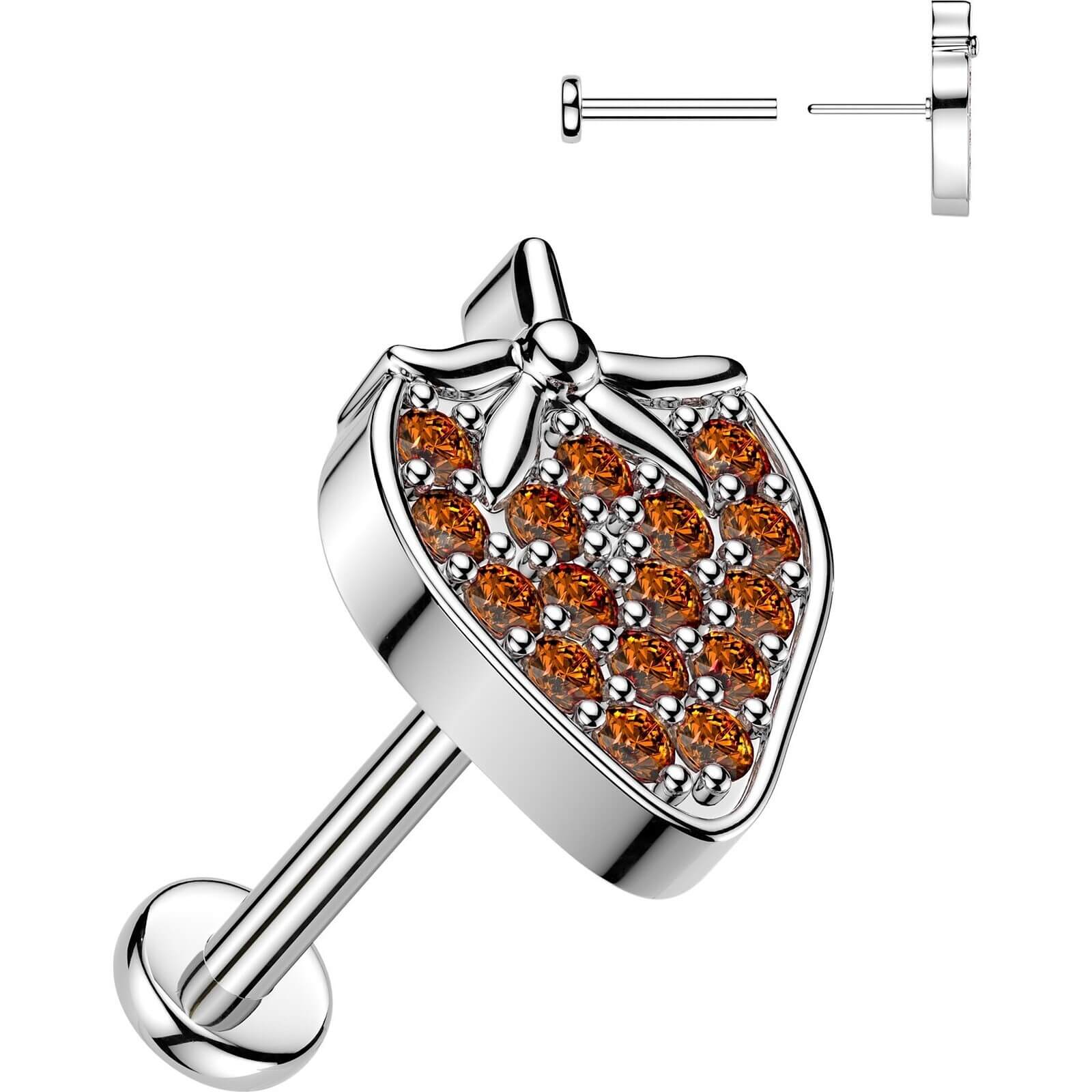 Labret Pave Zirkonia Erdbeere Push-In - Image 3