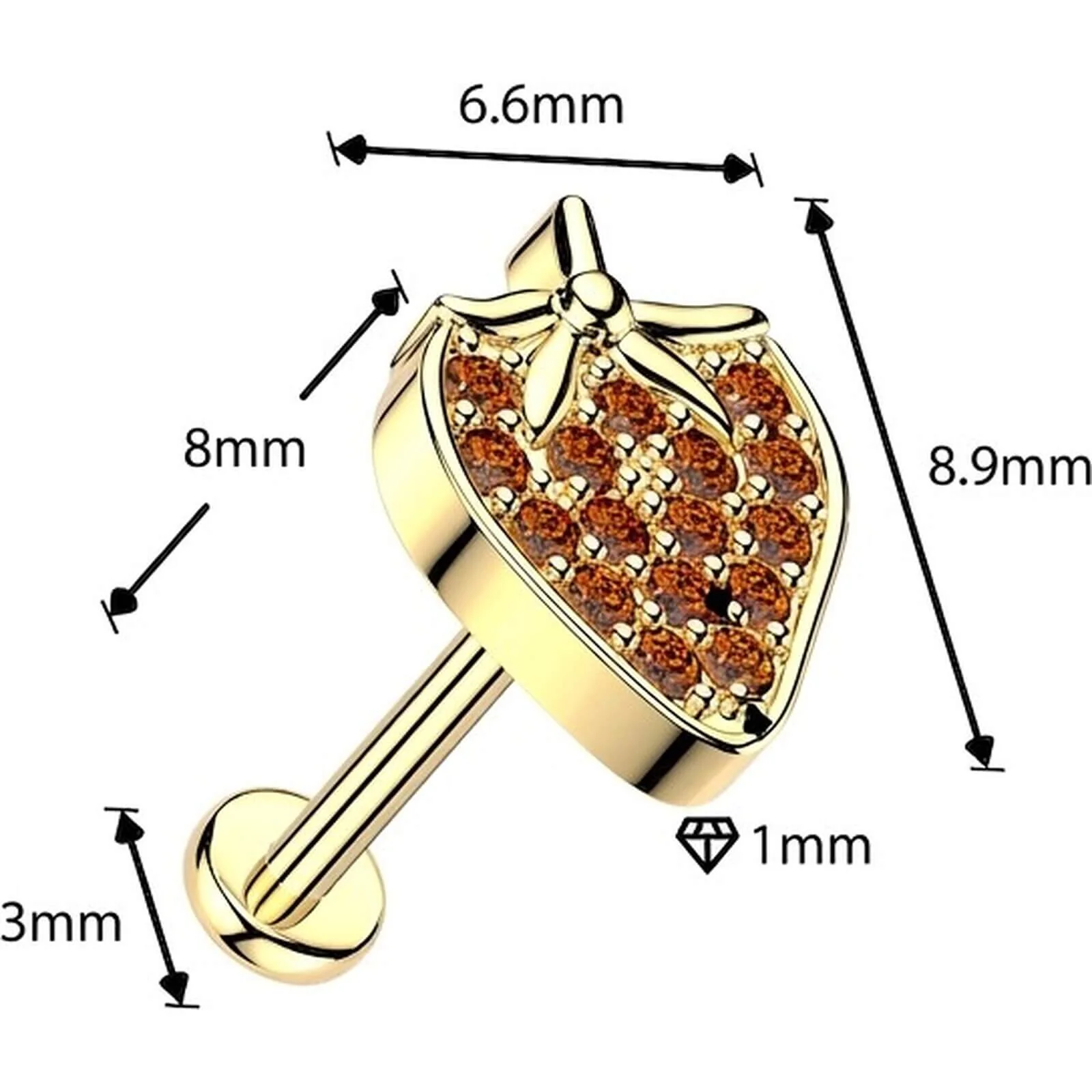Labret Pave Zirkonia Erdbeere Push-In - Image 4