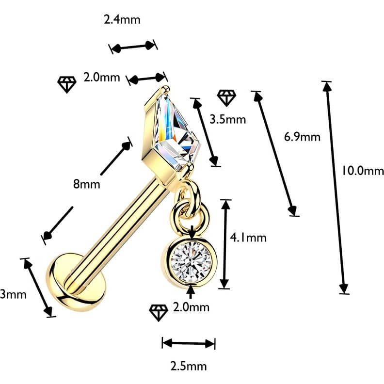 Labret Krappenfassung Drachen Zirkonia und Lünettenfassung Zirkonia Anhänger Push-In - Image 2