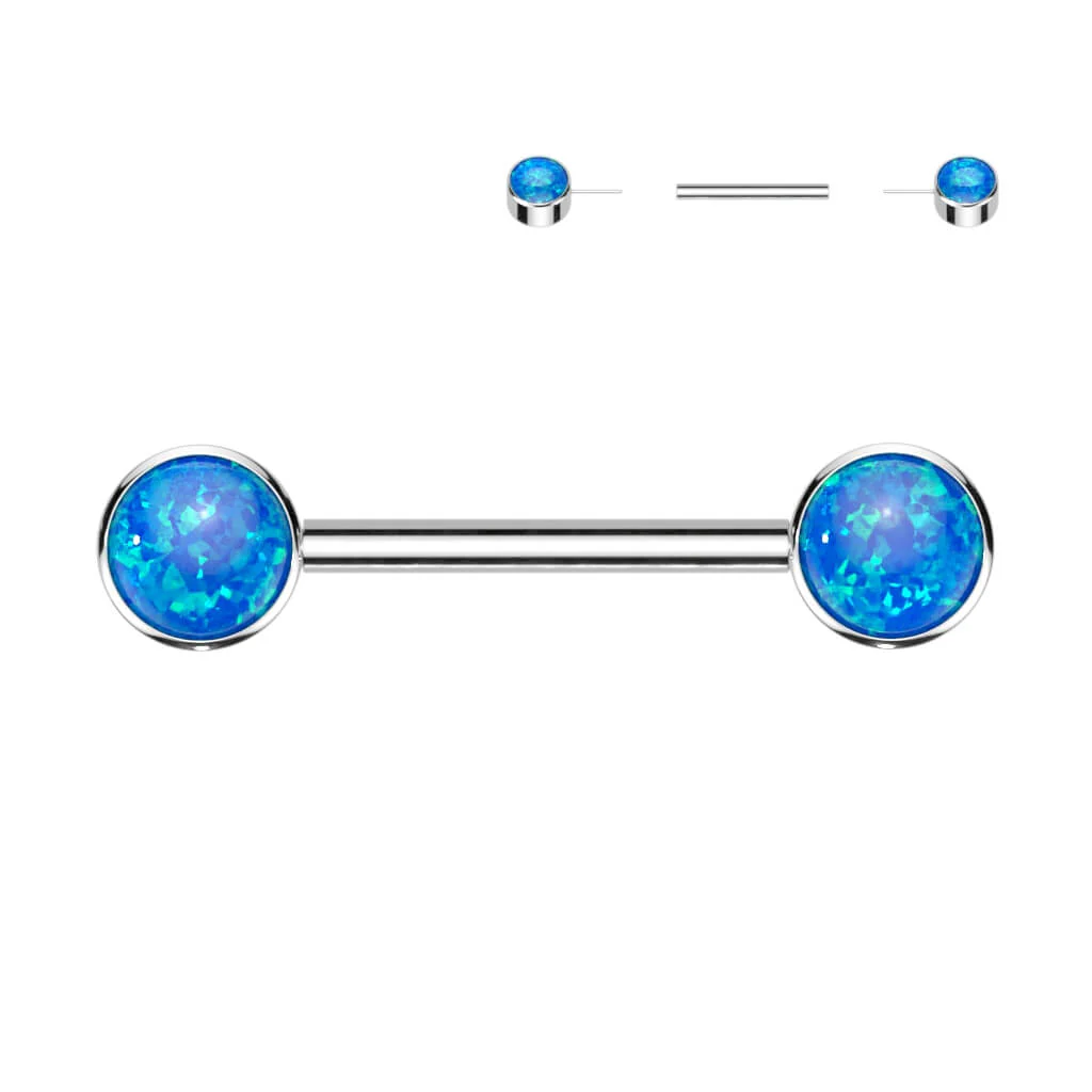 Titan Nippelpiercing Opal Flach Silber Push-In - Image 2