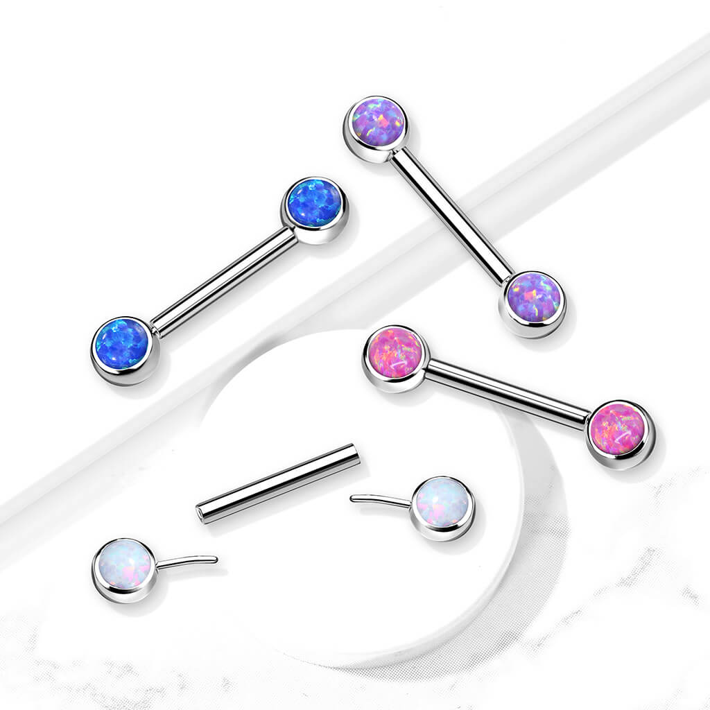 Titan Nippelpiercing Opal Flach Silber Push-In - Image 5