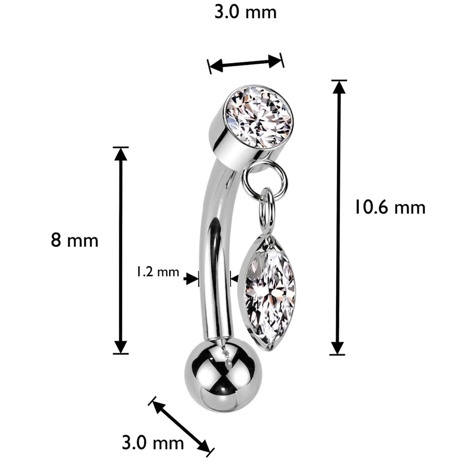 Titan Curved Barbell Anhänger Zirkonia Push-In - Image 4