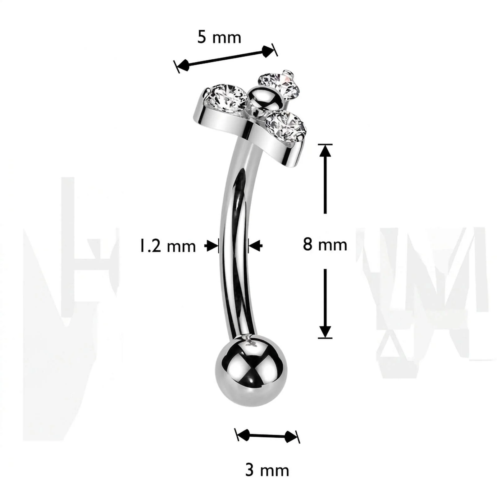 Titan Augenbrauenpiercing Dreifaltigkeit Zirkonia Push-In - Image 4