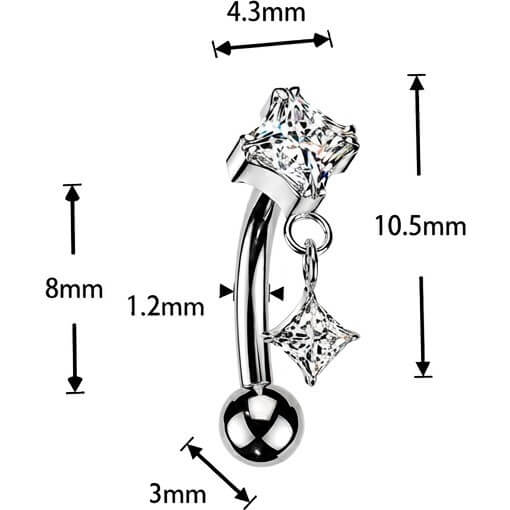 Titan Curved Barbell Krappenfassung Zirkonia Zirkonia Anhänger Push-In - Image 2