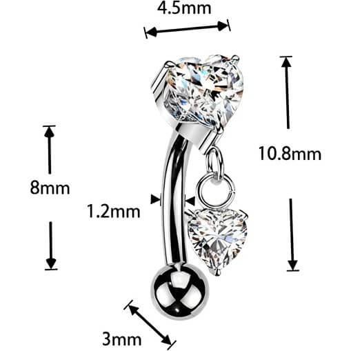 Titan Curved Barbell Krappenfassung Herz Zirkonia und Herz Zirkonia Anhänger Push-In - Image 2