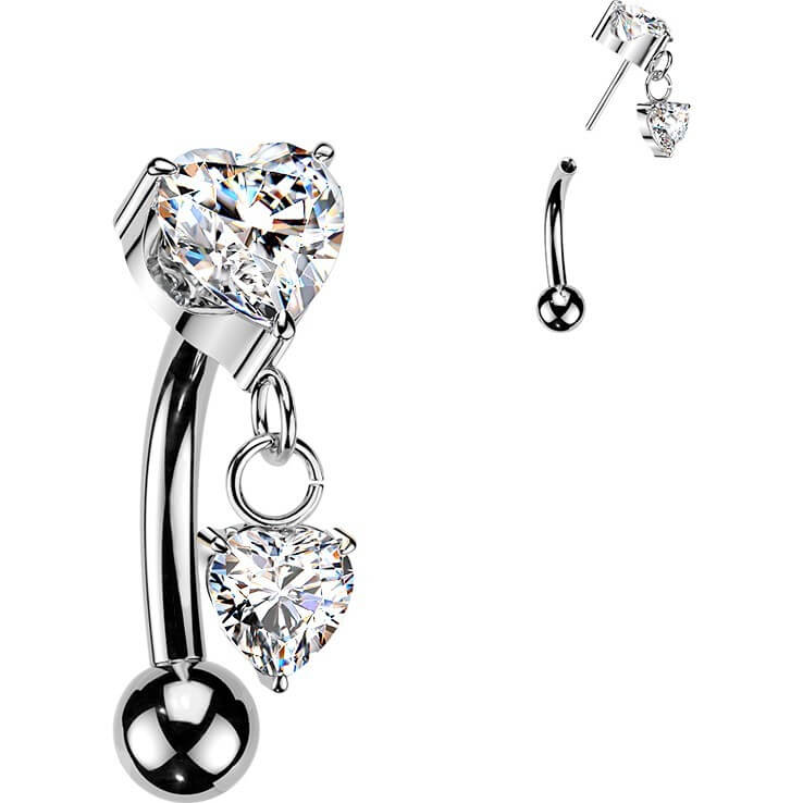 Titan Curved Barbell Krappenfassung Herz Zirkonia und Herz Zirkonia Anhänger Push-In - Image 4