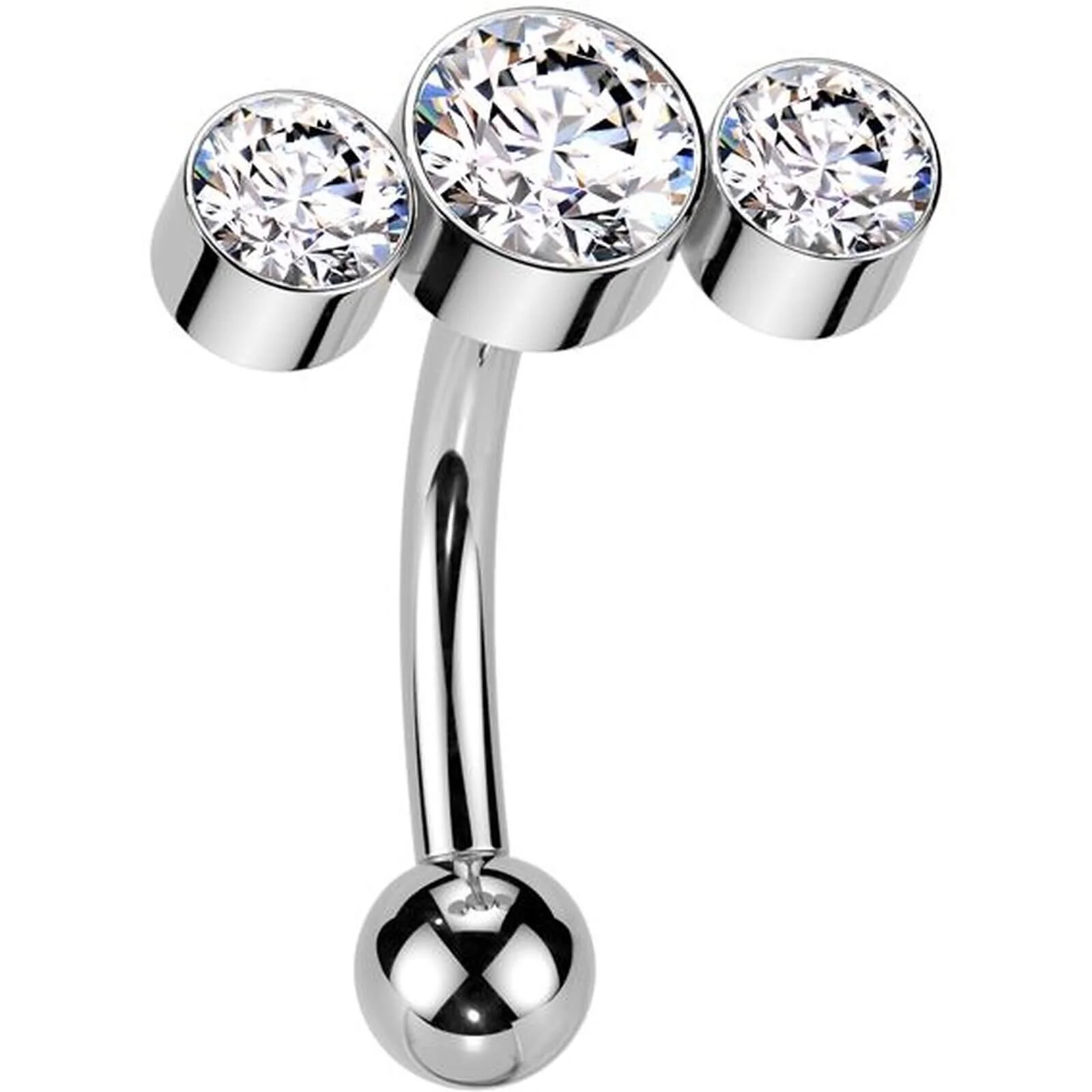 Titan Curved Barbell drei runde Zirkonia Zargenfassung Push-In