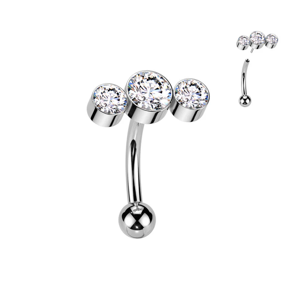 Titan Curved Barbell drei runde Zirkonia Zargenfassung Push-In - Image 4