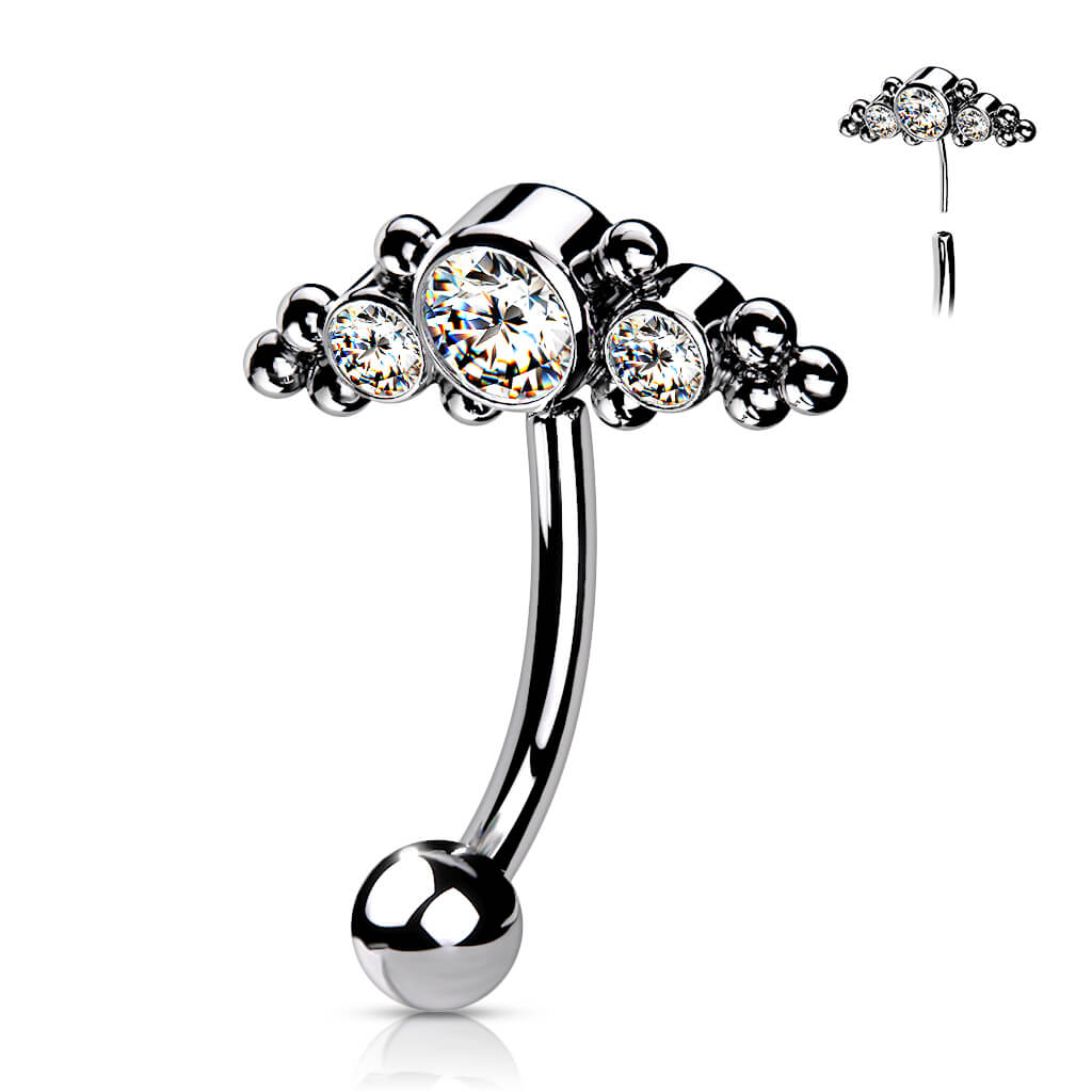 Titan Augenbrauenpiercing 3 Zirkonia Silber Push-In - Image 4
